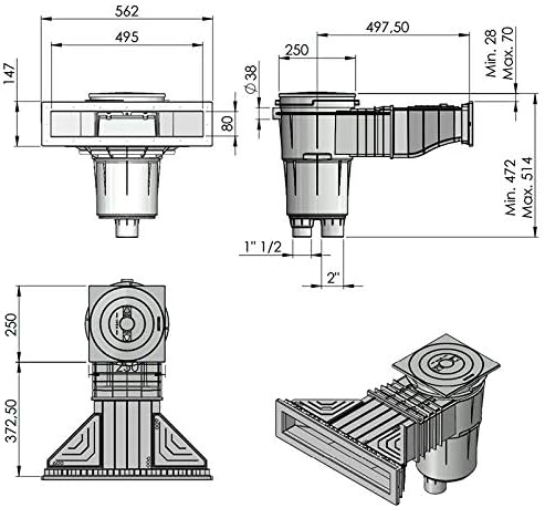 Skimmer sfioratore per c.a verniciato, piastrellato o membrana in PVC
